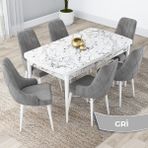 Canisa Concept Kar Serisi Açılabilir 80 x 132 cm Mdf Mutfak Masa Takımı Beyaz Mermer Desen Masa 6 Sandalye - 80x132 - Gri