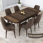 Canisa Concept Kar Serisi, Açılabilir 80X132 Mdf Mutfak Masa Takımı, Barok Ahşap Desen Masa 6 Sandalye - Kahverengi