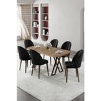Canisa Concept Kaye Serisi Mdf 90X168 Atlantik Çam Mutfak Masa Takımı 6 Siyah Sandalye