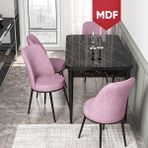 Canisa Concept Kor Serisi, 70X114 Açılabilir MDF Mutfak Masa Takımı, Siyah Mermer Masa ve 4 Sandalye - Pembe