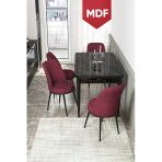 Canisa Concept Kor Serisi, 70X114 Açılabilir Mdf Yemek Masası Takımı, Siyah Mermer Desen Masa Ve 4 Bordo Sandalye