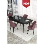 Canisa Concept Kor Serisi, 70X114 Açılabilir Mdf Yemek Masası Takımı, Siyah Mermer Desen Masa Ve 4 Gülkurusu Sandalye