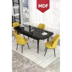 Canisa Concept Kor Serisi, 70X114 Açılabilir Mdf Yemek Masası Takımı, Siyah Mermer Desen Masa Ve 4 Hardal Sandalye