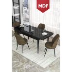 Canisa Concept Kor Serisi, 70X114 Açılabilir Mdf Yemek Masası Takımı, Siyah Mermer Desen Masa Ve 4 Kahve Sandalye