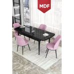 Canisa Concept Kor Serisi, 70X114 Açılabilir Mdf Yemek Masası Takımı, Siyah Mermer Desen Masa Ve 4 Pembe Sandalye