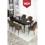 Canisa Concept Kor Serisi, 70X114 Açılabilir Mdf Yemek Masası Takımı, Siyah Mermer Desen Masa Ve 6 Kahve Sandalye