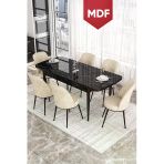 Canisa Concept Kor Serisi, 70X114 Açılabilir Mdf Yemek Masası Takımı, Siyah Mermer Desen Masa Ve 6 Krem Sandalye