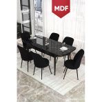 Canisa Concept Kor Serisi, 70X114 Açılabilir Mdf Yemek Masası Takımı, Siyah Mermer Desen Masa Ve 6 Siyah Sandalye