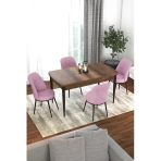 Canisa Concept Kor Serisi 70X114 Açılabilir Mutfak Masası Takımı Barok Desen Masa 4 Pembe Sandalye