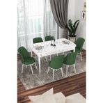Canisa Concept Kor Serisi 70X114 Açılabilir Mutfak Masası Takımı Beyaz Mermer Desen Masa 6 Haki Yeşil Sandalye