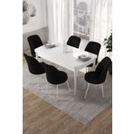 Canisa Concept Kor Serisi 70x114 cm Açılabilir Beyaz Siyah Mutfak Masa Takımı