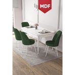 Canisa Concept Kor Serisi 70x114 cm Açılabilir MDF Beyaz Yemek Masası Takımı, 4 Haki Yeşil Sandalye