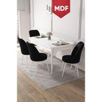 Canisa Concept Kor Serisi 70x114 cm Açılabilir MDF Mutfak Masası Takımı, Beyaz Masa, 4 Siyah Sandalye