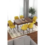 Canisa Concept Kor Serisi 70x114 cm Açılabilir Mutfak Masası Takımı, Barok Desen Masa, 6 Hardal Sarısı Sandalye