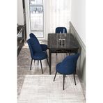 Canisa Concept Kor Serisi 70x114 cm Açılabilir Mutfak Masası Takımı, Siyah Mermer Desen Masa, 4 Lacivert Sandalye
