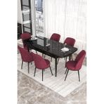 Canisa Concept Kor Serisi 70x114 cm Açılabilir Siyah Bordo Mermer Desen Mutfak Masa Takımı