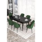 Canisa Concept Kor Serisi 70x114 cm Açılabilir Siyah Haki Yeşili Mermer Desen Mutfak Masa Takımı