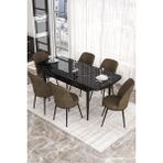 Canisa Concept Kor Serisi 70x114 cm Açılabilir Siyah Kahverengi Mermer Mutfak Masa Takımı