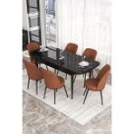 Canisa Concept Kor Serisi 70x114 cm Açılabilir Siyah Kiremit Mermer Mutfak Masa Takımı
