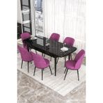 Canisa Concept Kor Serisi 70x114 cm Açılabilir Siyah Mor Mermer Mutfak Masa Takımı