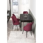 Canisa Concept Kor Serisi 70x114 cm Açılabilir Yemek Masası Takımı, Siyah Mermer Desen Masa, 4 Bordo Sandalye
