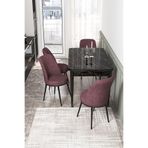Canisa Concept Kor Serisi 70x114 cm Açılabilir Yemek Masası Takımı, Siyah Mermer Desen Masa, 4 Gülkurusu Sandalye