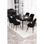 Canisa Concept Kor Serisi 70x114 cm Açılabilir Yemek Masası Takımı, Siyah Mermer Desen Masa, 6 Siyah Sandalye