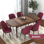 Canisa Concept Kor Serisi Barok Ahşap Desen 70X114 Açılabilir Mutfak Masa Takımı, 6 Adet Sandalye - Bordo