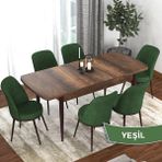 Canisa Concept Kor Serisi Barok Ahşap Desen 70X114 Açılabilir Mutfak Masa Takımı, 6 Adet Sandalye - Haki Yeşili