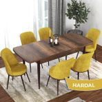 Canisa Concept Kor Serisi Barok Ahşap Desen 70X114 Açılabilir Mutfak Masa Takımı, 6 Adet Sandalye - Hardal