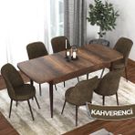 Canisa Concept Kor Serisi Barok Ahşap Desen 70X114 Açılabilir Mutfak Masa Takımı, 6 Adet Sandalye - Kahverengi