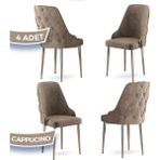 Canisa Concept Krax Serisi, 1.sınıf Babyface Kumaş Mutfak Sandalye, Gümüş Metal Ayak, 4 Adet Sandalye - Cappucino - Gümüş Ayaklar