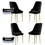 Canisa Concept Krax Serisi, 1.sınıf Babyface Kumaş Mutfak Sandalyesi, Gold Metal Ayak, 4 Adet Sandalye - Siyah - Gold Ayaklar