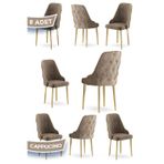 Canisa Concept Krax Serisi 1.Sınıf Babyface Kumaş Yemek Odası Sandalyesi Gold Metal Ayak 8 Adet Cappucino Sandalye