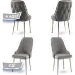 Canisa Concept Krax Serisi Babyface Kumaş Mutfak Sandalye Gümüş Metal Ayak 4 Adet Sandalye - Gri - Gümüş Ayaklar