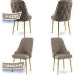 Canisa Concept Krax Serisi Babyface Kumaş Mutfak Sandalyesi Gold Metal Ayak 4 Adet Sandalye - Cappucino - Gold Ayaklar
