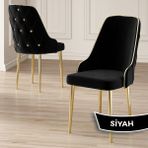Canisa Concept Krax Serisi Babyface Kumaş Yemek Odası Sandalyesi Gold Metal Ayak 1 Adet Sandalye - Siyah - Gold Ayaklar