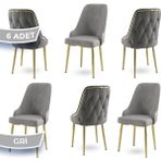 Canisa Concept Krax Serisi Babyface Kumaş Yemek Odası Sandalyesi Gold Metal Ayak 6 Adet Sandalye - Gri - Gold Ayaklar