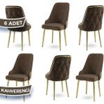 Canisa Concept Krax Serisi Babyface Kumaş Yemek Odası Sandalyesi Gold Metal Ayak 6 Adet Sandalye - Kahverengi - Gold Ayaklar