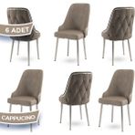 Canisa Concept Krax Serisi Babyface Kumaş Yemek Odası Sandalyesi Gümüş Metal Ayak 6 Adet Sandalye - Cappucino - Gümüş Ayaklar