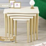 Canisa Concept Kuğu Serisi 1.sınıf Sehpa Takımı Mdf Krem 4'lü Zigon Sehpa Takım Gürgen Ayak - Sehpalar Krem Ayakları Gold
