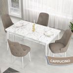 Canisa Concept Lav Serisi Sabit 80X130 Beyaz Mermer Desen Mutfak Masası Takımı 4 Sandalye Gold Halkalı - Cappucino