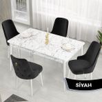 Canisa Concept Lav Serisi Sabit 80X130 Beyaz Mermer Desen Mutfak Masası Takımı 4 Sandalye Gold Halkalı - Siyah