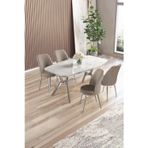 Canisa Concept Lena Serisi 90X160 Beyaz Mermer Desen Krom Kaplama Ayaklı Masa Takımı Ve 4 Cappucino Sandalye