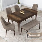 Canisa Concept Lia Serisi 80 x 132 cm Mutfak Masa Takımı Barok Ahşap Desen Masa 4 Sandalye ve 1 Bench - 80x132 - Cappuccino