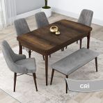 Canisa Concept Lia Serisi 80 x 132 cm Mutfak Masa Takımı Barok Ahşap Desen Masa 4 Sandalye ve 1 Bench - 80x132 - Gri