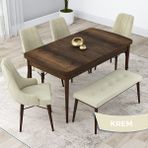 Canisa Concept Lia Serisi 80 x 132 cm Mutfak Masa Takımı Barok Ahşap Desen Masa 4 Sandalye ve 1 Bench - 80x132 - Krem