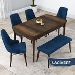 Canisa Concept Lia Serisi 80 x 132 cm Mutfak Masa Takımı Barok Ahşap Desen Masa 4 Sandalye ve 1 Bench - 80x132 - Lacivert