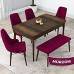Canisa Concept Lia Serisi 80 x 132 cm Mutfak Masa Takımı Barok Ahşap Desen Masa 4 Sandalye ve 1 Bench - 80x132 - Mürdüm