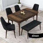 Canisa Concept Lia Serisi 80 x 132 cm Mutfak Masa Takımı Barok Ahşap Desen Masa 4 Sandalye ve 1 Bench - 80x132 - Siyah